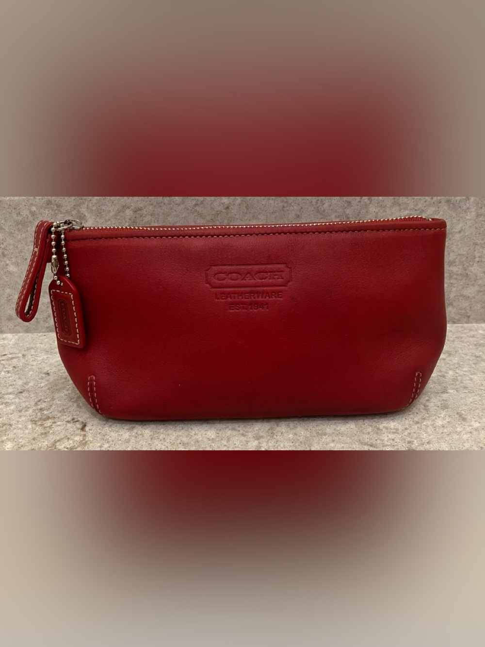 Vintage COACH Red/Burgandy Leather Accessory Cosmetic Bag